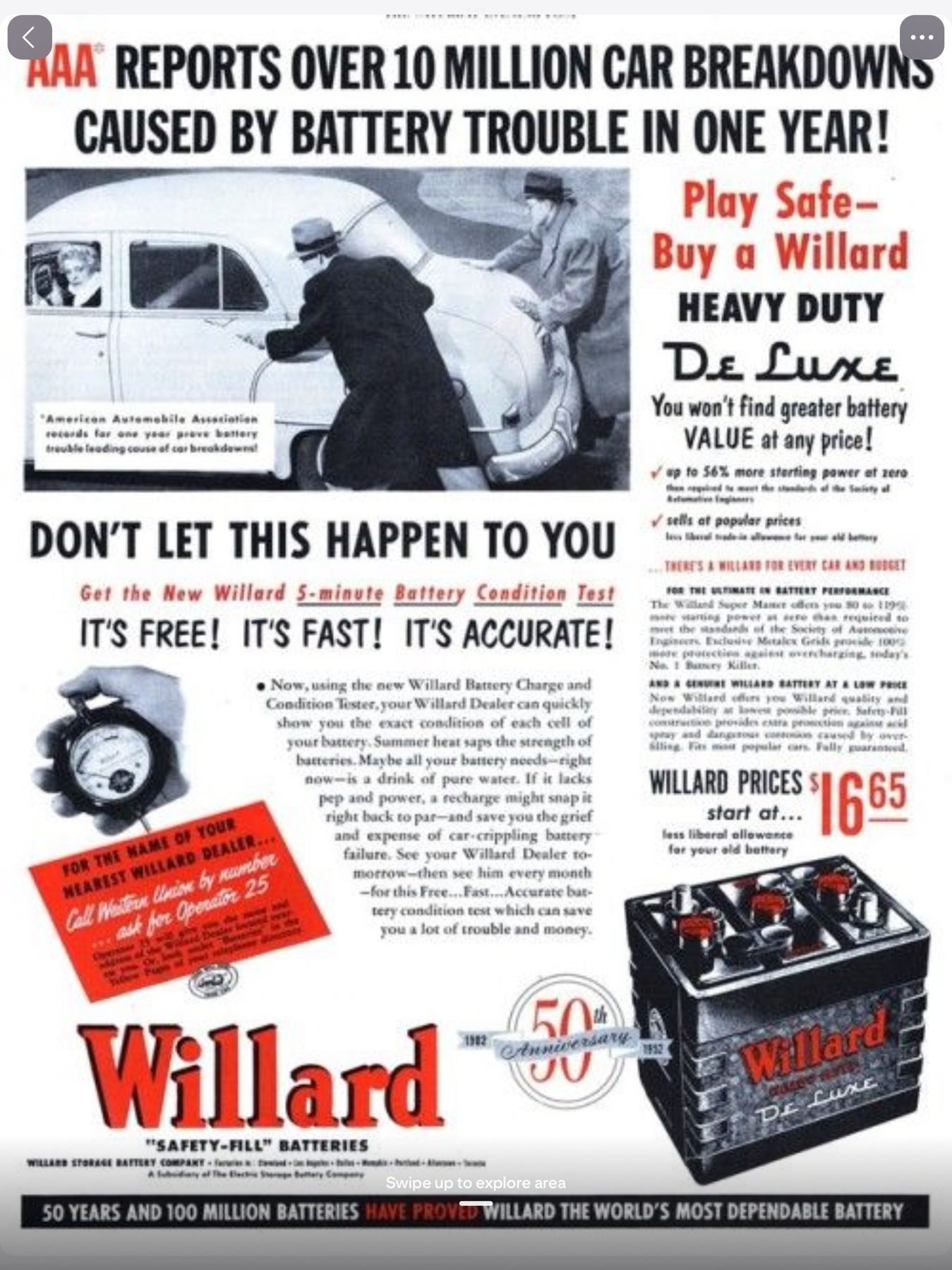 Vintage Willard battery advertisement
